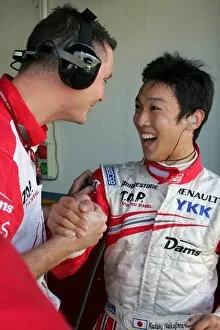GP2 Series: Kazuki Nakajima DAMS celebrates his pole position