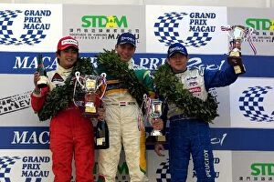 Images Dated 19th November 2001: Guia Touring Car Race: Podium and results; 1st Duncan Huisman, 2nd Manabu Orido, 3rd C Nattavude