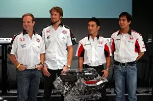 Team Mates Collection: Honda F1 Racing Press Conference: L-R: Rubens Barrichello Honda Racing; Jenson Button Honda