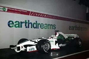 Images Dated 29th January 2008: Honda RA108 Media Launch: Alex Wurz Honda RA108 drives onto the stage