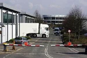 Images Dated 5th March 2009: Honda Racing F1 Team Factory: A Transporter maneouvers itself within the confines of the factory