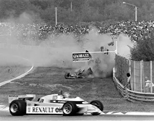 Images Dated 16th November 2005: Imola, Italy. 12-14 September 1980: Jean-Pierre Jabouille passes as Gilles Villeneuve crashes out
