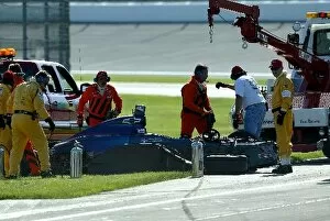 Images Dated 6th May 2002: Indianapolis 500 Practice: The remains of Robby McGehees car after being the first driver to crash
