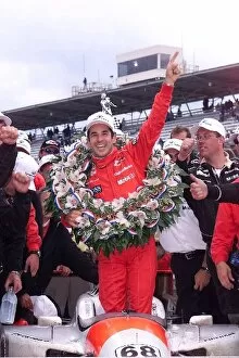 Images Dated 28th May 2001: Indy Racing League: Helio Castroneves celebrates the Indianapolis 500 victory