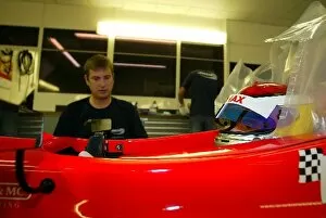 Images Dated 9th October 2003: International Formula 3000: James Rossiter has a seat fitting in preparation for his debut F3000