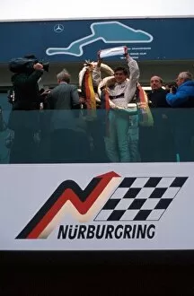 Images Dated 25th February 2002: International Touring Cars: Ayrton Senna celebrates his race victory in the invitational race