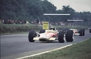Images Dated 24th August 2022: Jackie Oliver leads Graham Hill British Grand Prix, Brands Hatch, 20th July 1968