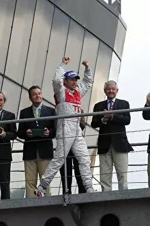 Images Dated 15th June 2008: Le Mans 24 Hour Race: Race winner Tom Kristensen, Audi Sport North America, on the podium
