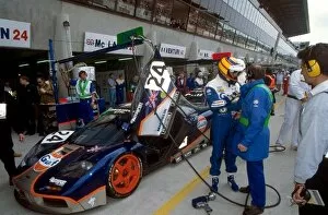 Images Dated 2nd February 2010: Le Mans 24 Hours: Mark Blundell exits the GTC Gulf Racing McLaren F1 GTR during a pit stop