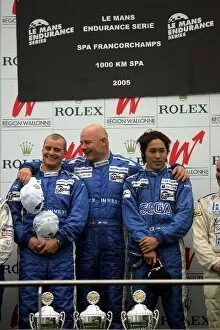 Lmes Gallery: Le Mans Endurance Series: LMP1 winners on the podium L-R: Casper Elgard, John Nielsen