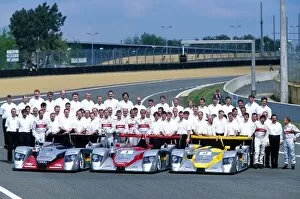 Team Picture Collection: Le Mans Pre-qualifying: The Audi Sport entries pose for a picture including Team personnel, managers