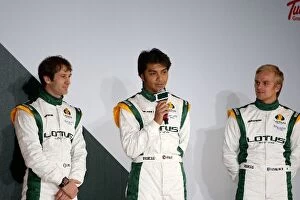 Images Dated 12th February 2010: Lotus T127 Launch: Jarno Trulli Lotus, Fairuz Fauzy and Heikki Kovalainen Lotus