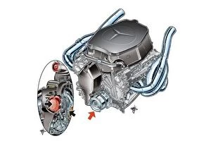 Engine Collection: Mercedes FO 108F 2. 4 V8 engine with KERS (arrow) and Mercedes PU106 powerunit (inset)
