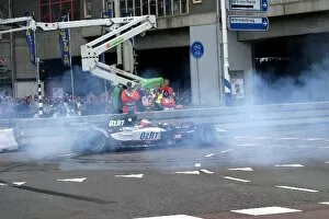 Images Dated 7th August 2005: Minardi Ms-Side Monaco: Robert Doornbos, Minardi Cosworth PS04B, performs donuts for the fans