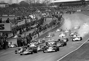 First Victory Gallery: Non-Championship Formula One: Third placed Ronnie Peterson Lotus 72E makes the best start from Jody Scheckter Tyrrell 005