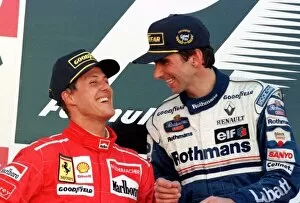 Images Dated 13th October 1996: PODIUM, HILL & SCHUMACHER