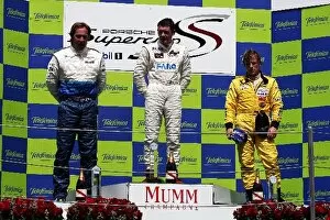 Images Dated 13th May 2007: Porsche Supercup: Patrick Huisman race winner Richard Westbrook and Christian Menzel on the podium