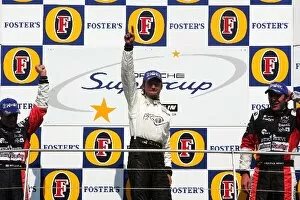 Indianapolis Gallery: Porsche Supercup: The podium: Alex Zampredi, second; race winner David Salens; Patrick Huismann