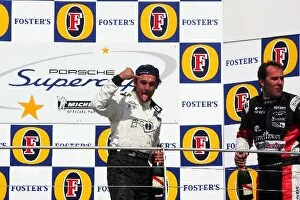 Images Dated 19th June 2005: Porsche Supercup: The podium: race winner David Salens; Patrick Huismann, third