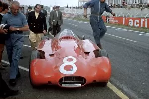 1950s F1 Gallery: Reims, France. 29th June - 1st July: A Streamline Maserati 250F is prepared in the pits