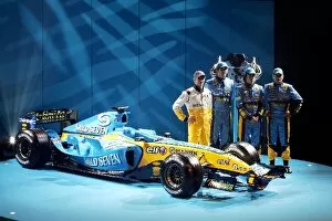 Images Dated 1st February 2005: Renault R25 Launch: Heikki Kovalainen Renault, Fernando Alonso Renault