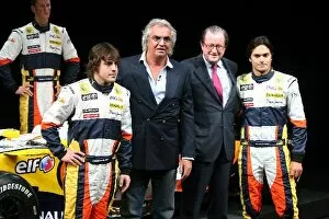 Images Dated 31st January 2008: Renault R28 Launch: L-R: Fernando Alonso; Flavio Briatore Renault F1 Team Principal; Michel Tilmant