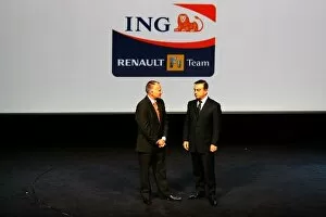 Images Dated 31st January 2008: Renault R28 Launch: Peter Windsor and Carlos Ghosn Chairman of Renault