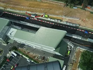 Images Dated 29th July 2008: Singapore Circuit Construction: Pit Buildings and Paddock aerial view