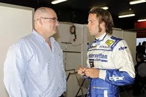 Images Dated 31st July 2008: Superleague Formula Testing: Andy Soucek talks in the garage