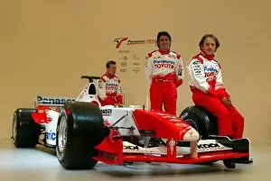 Images Dated 17th January 2004: Toyota Racing TF104 Launch: L-R: Olivier Panis, test driver Ricardo Zonta