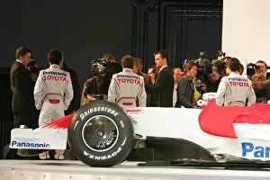 Images Dated 10th January 2008: Toyota TF108 Launch: The drivers are interviewed by the media