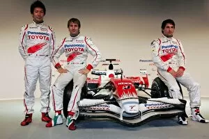 Images Dated 10th January 2008: ToyotaTF108 Launch: Kamui Kobayashi, Jarno Trulli and Timo Glock