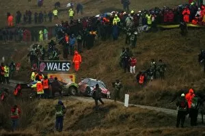 Welsh Gallery: World Rally Championship: Dani Sordo Citroen C4 WRC squeezes past Mikko Hirvonen Ford Focus WRC on Sweet Lamb